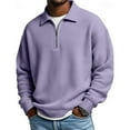 thumbnail image 2 of Long Sleeve Polo Pullover Sweatshirt for Men Quarter Zip Corduroy Waffle Knit Mock Turtleneck Soft Casual Warm Shirt Purple S, 2 of 4