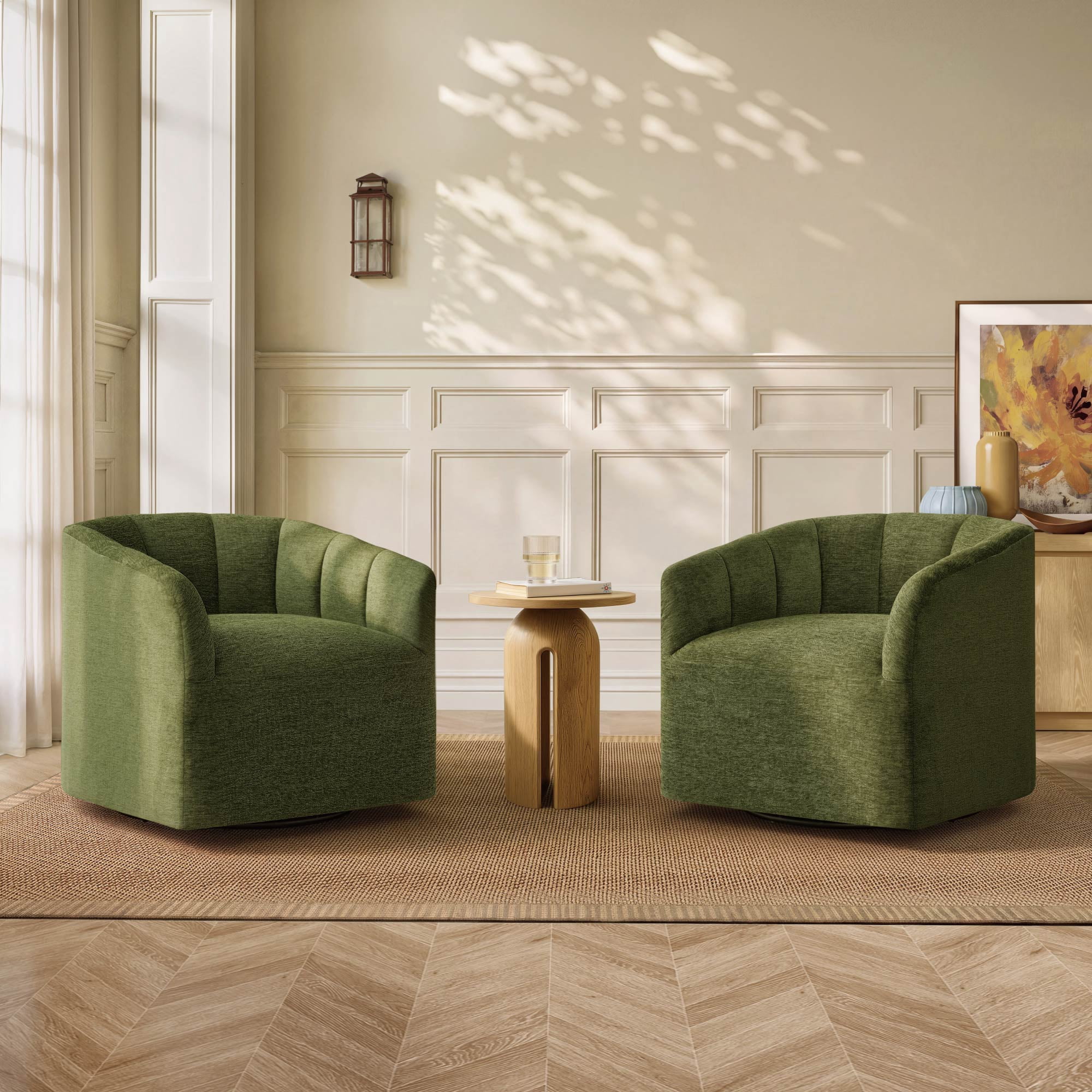 Spruce & Spring Swivel Accent Chair for Living Room, Barrel Armchair for Bedroom Reading Nook, Green