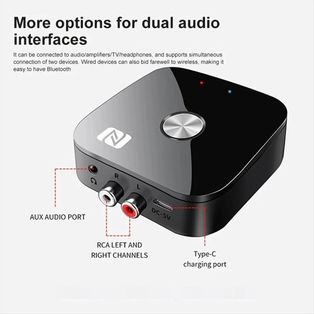 Receptor de Audio Bluetooth 5.3 NFC Adaptador Bluetooth AUX de 3,5 mm para Receptor Estéreo