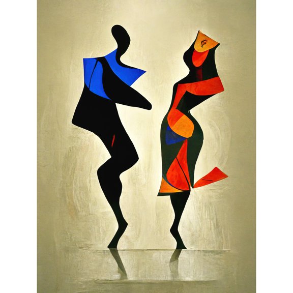 Abstract Modern Painting Of Two Figures Dancing Unframed Wall Art Print Poster Home Decor