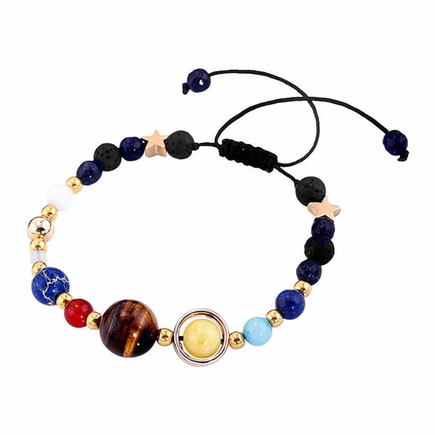 Pulsera cósmica del sistema solar con ocho planetas, pulsera con cuentas de piedra natural, pulsera Lun