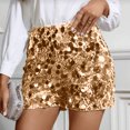 thumbnail image 4 of Womens Sequin Sparkle Shorts Elastic Waist Straight Sparkly Party Clubbing Mini Shorts Gold XL, 4 of 4