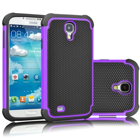 Galaxy S4 Case, Galaxy S4 Phone Case, Tekcoo [Tmajor] [Purple/Black] Shock Absorbing Hybrid Rubber Plastic Impact Defender Rugged Slim Hard Case Cover Shell For Samsung Galaxy S4 S IV I9500 GS4