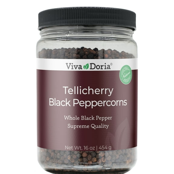 Viva Doria Tellicherry Black Peppercorn, Steam Sterilized Whole Black Pepper, 16 Ounce, For Grinder Refills