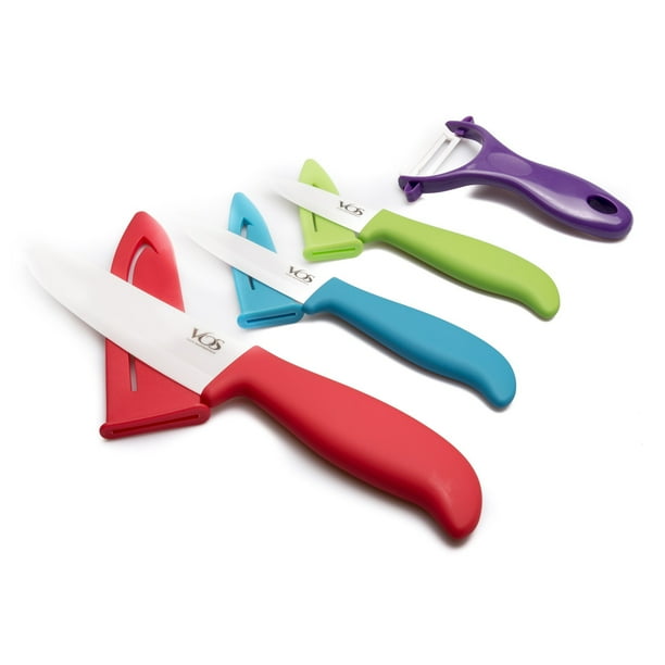 Vos Ceramic Knife Chefs, Utility and Paring Knives Plus Peeler, 4 Piece