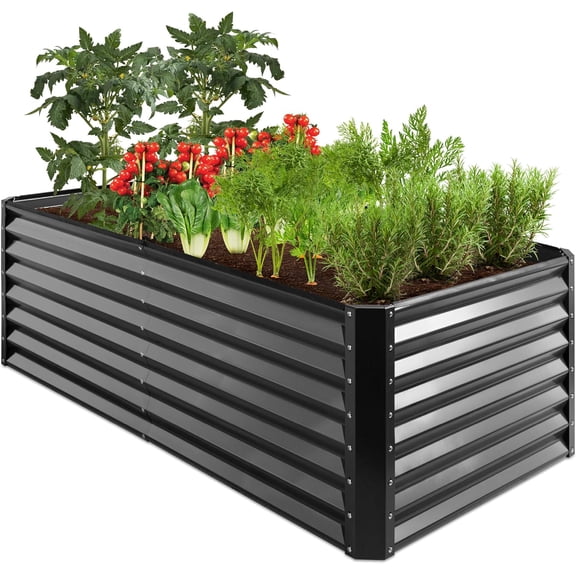 QISHENSHUI 6x3x2ft Outdoor Metal Raised Garden Bed, Deep Root Box Planter for Vegetables, Flowers, Herbs, and Succulents w/ 269 Gallon Capacity - Gray