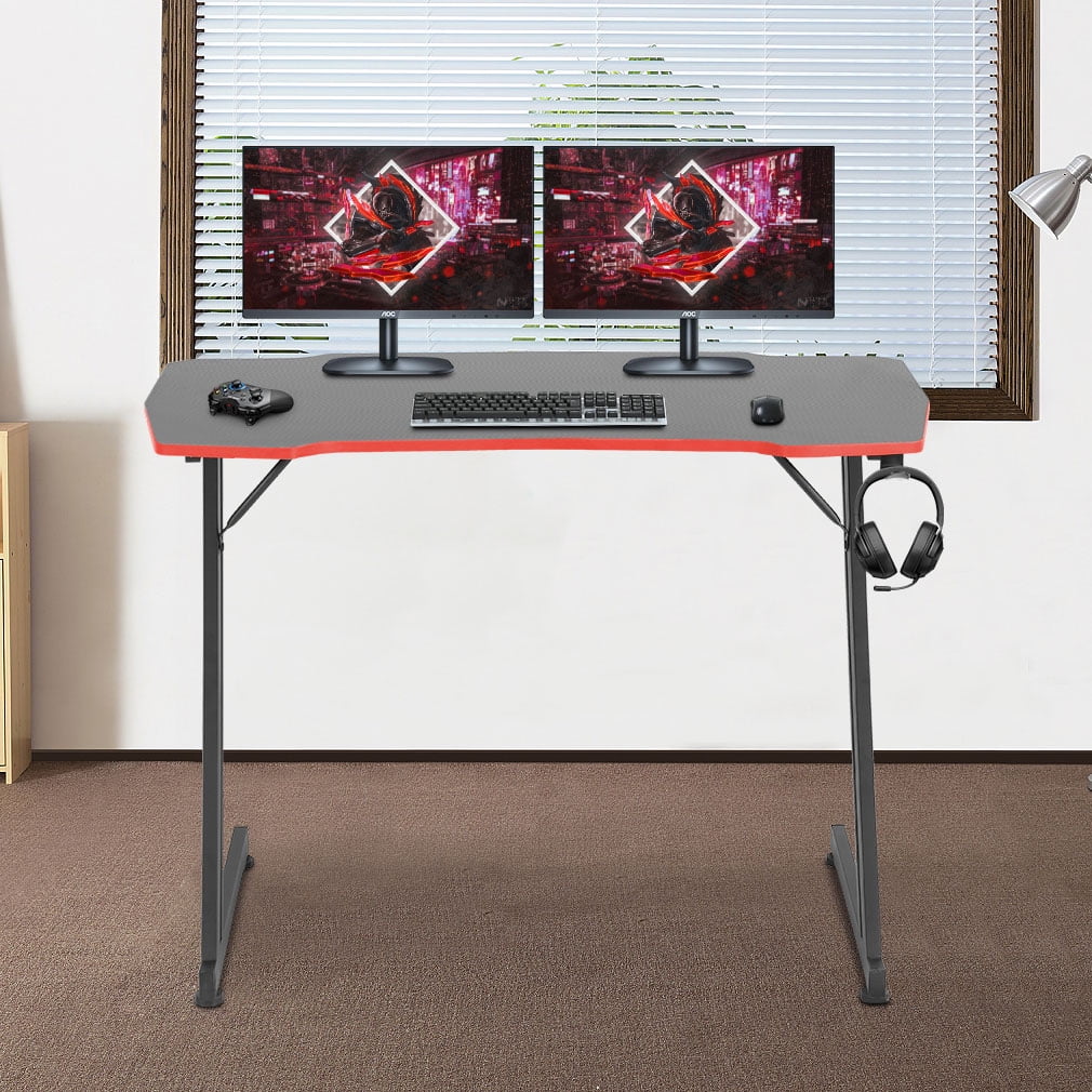 BestOffice Z Shape Computer Desk with Headphone Hook Gaming Desk, Red