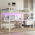 thumbnail image 2 of Metal Queen Size Loft Bed with Power Outlet and LED Lighted, Space-Saving, Noise Reduced, White, 2 of 10