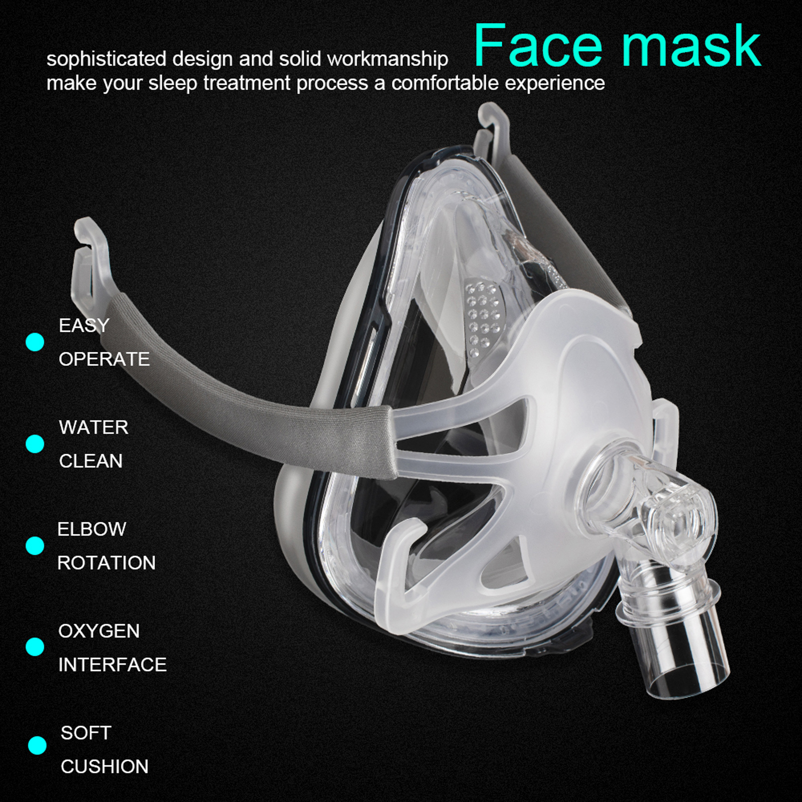 CPAP Full Face Mask L Size For Sleep Apnea Antisnoring With Adjustable