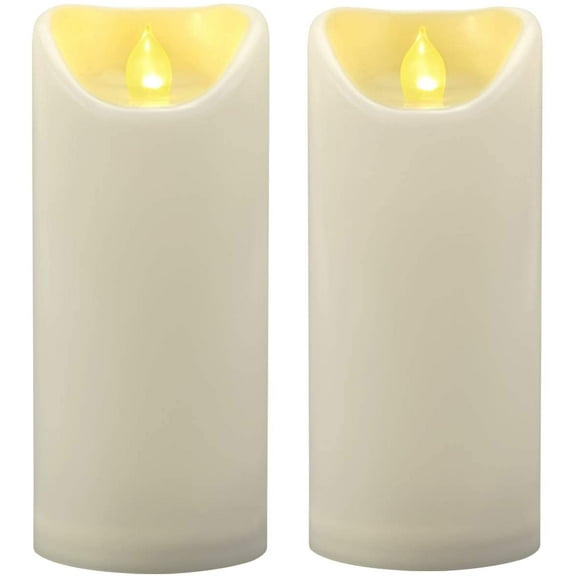 Outdoor Waterproof Flameless LED Pillar Candle Battery Operated Plastic Flickering Decorative Fake Candle Light for Home Kitchen Halloween Christmas Wedding Party Décor Supplies 3”x 7” 2 Pack