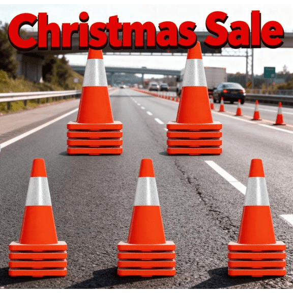 20Pack 18" Traffic Cones with PVC Base & Reflective Collars – Orange Hazard Cones for Road, Parking, Construction Zones