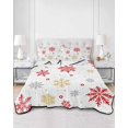 thumbnail image 2 of Quilts Queen Size Bedding Set, Red Christmas Snowflakes Reversible Summer Quilt 3 Pieces, Winter Xmas Snow Yellow Gray Lightweight Bedspreads Coverlets with 2 Pillow Shams for All Seasons, 2 of 5