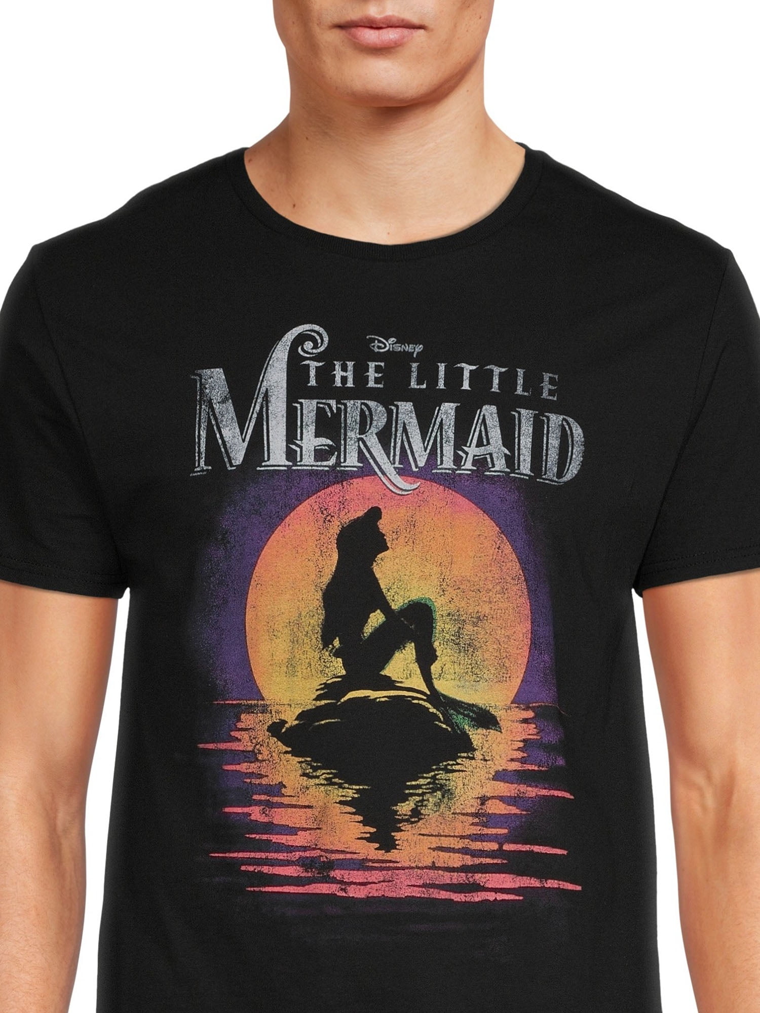 Disney Little Mermaid Sunset Ariel, Men's Graphic Crew Neck Short Sleeve T-Shirt, Size S-3XL (Men's & Big Men's)