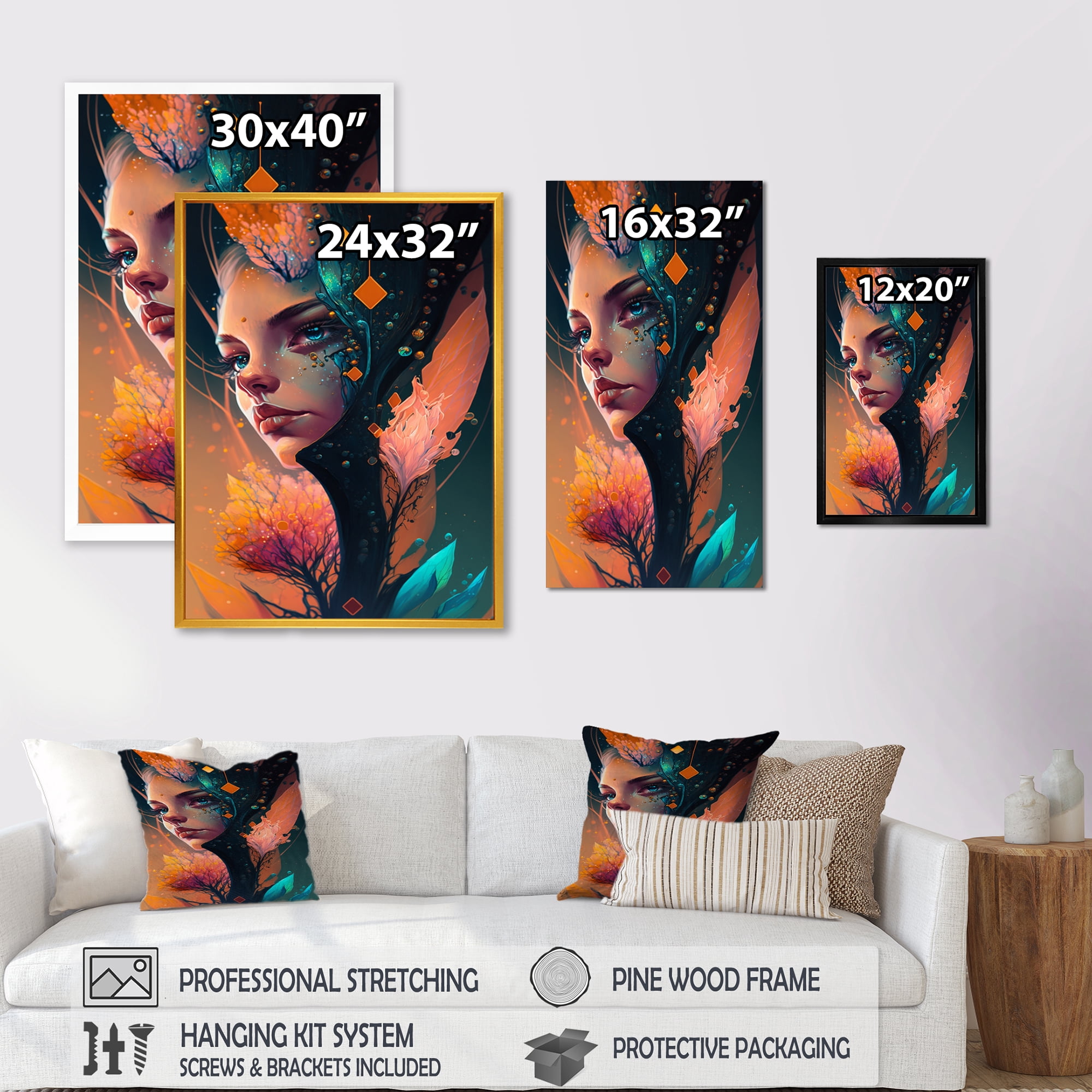 Designart Woman Face With Flowers In Hair III Canvas Wall Art
