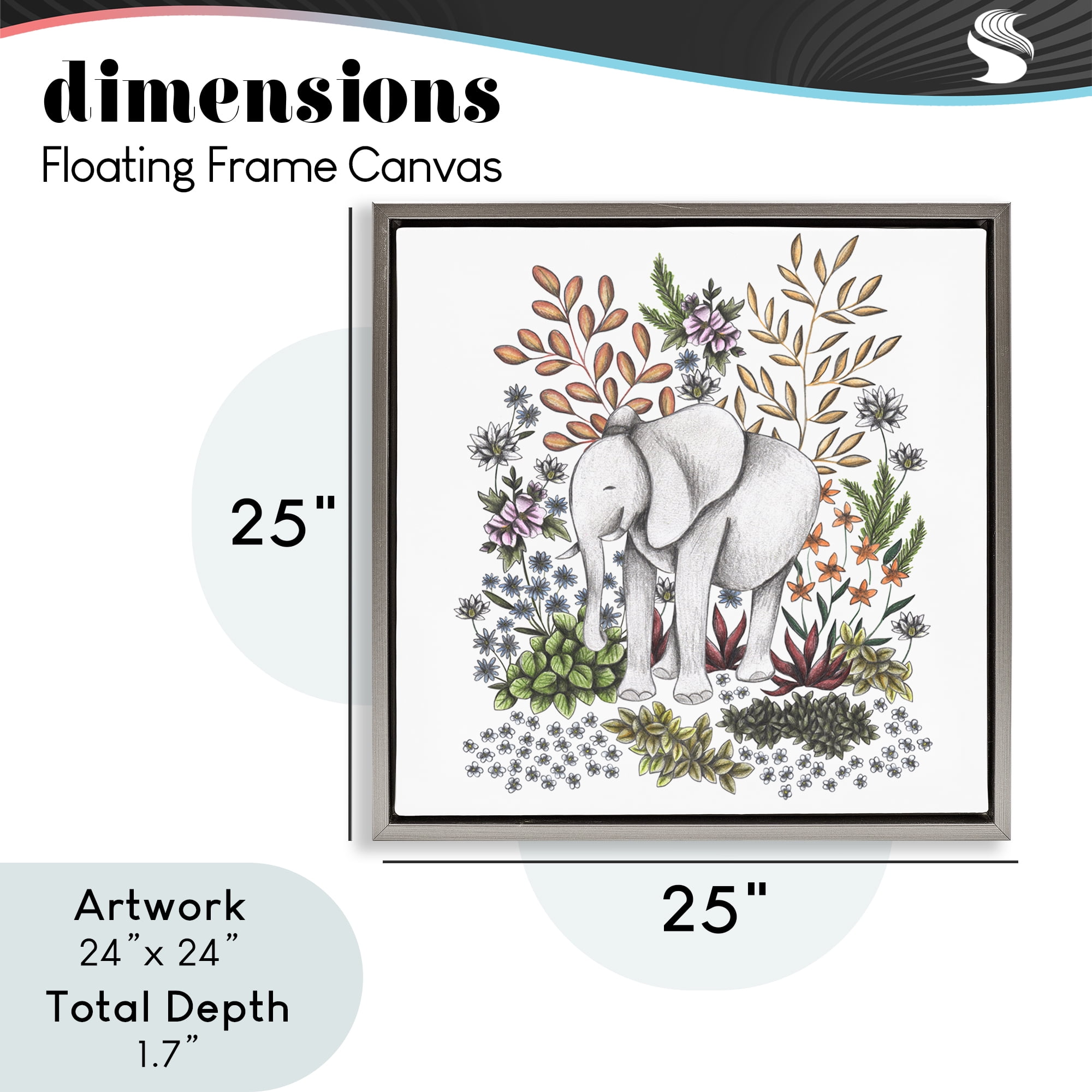 Jungle Wildlife Elephant Gray Framed Floater Canvas Wall Art, design by Cecilia Battaini