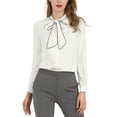thumbnail image 3 of INSPIRE CHIC Women's Back to School Tie Neck Button Down Work Long Sleeves Blouse Shirts XS White, 3 of 9
