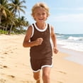 thumbnail image 5 of Zpanxa Boys Summer Outfits Kids Summer Solid Color Round Neck Sleeveless Top and Shorts Two Piece Outfit Brown 8 Years, 5 of 8