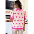 thumbnail image 2 of Women's Pink Polka Dot Sweater Top – V-Neck Puff Short Sleeve Summer Knit, Casual Shift Silhouette, XL, 2 of 10