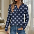 thumbnail image 2 of Women's Clothing, Womens 3/4 Length Sleeve Tops Dressy Plaid Polka Dot Graphic V Neck T Shirts Loose Fit Button Three Quarter Work Blouse, 2 of 5