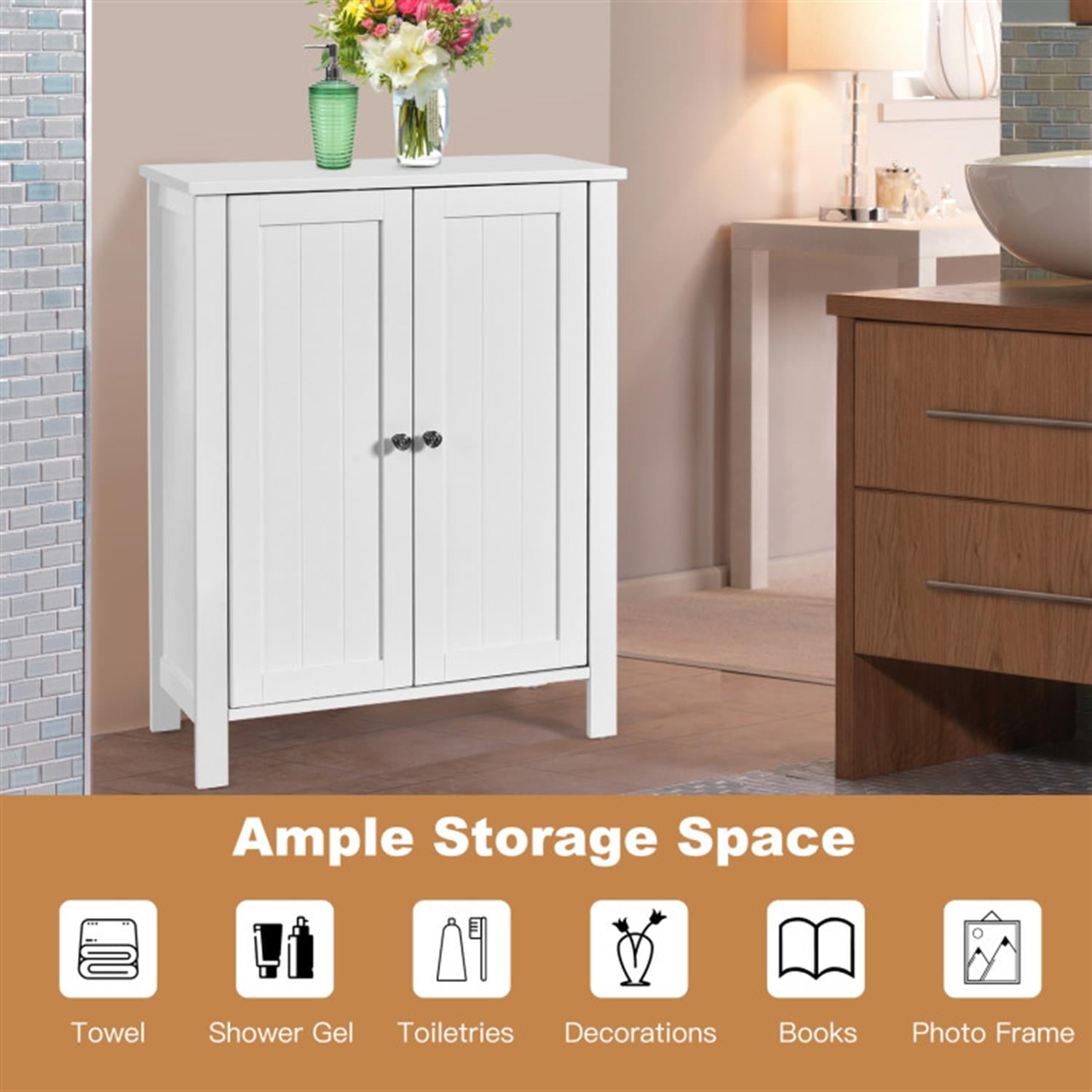 Demi Bonn Bathroom Storage Cabinet with Adjustable Shelf, 2-Door Bathroom Floor Cabinet Space Saver Organizer for Living Room, Bedroom, Kitchen, White