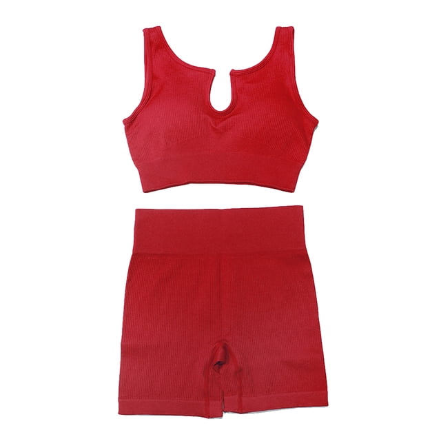2pcs Set Yoga Bra Shorts Nylon Women Crop Top Legging (L U Shape Wine Red) Ehuebsd Para Estrenar