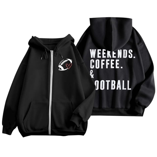 WEAIXIMIUNG Chandail en Molleton pour Femmes Graphique Mignon Mode Rugby Imprimé Fermeture Éclair Manches Longues Poche Cordon Décontracté Sport Chandail à Capuchon (4)