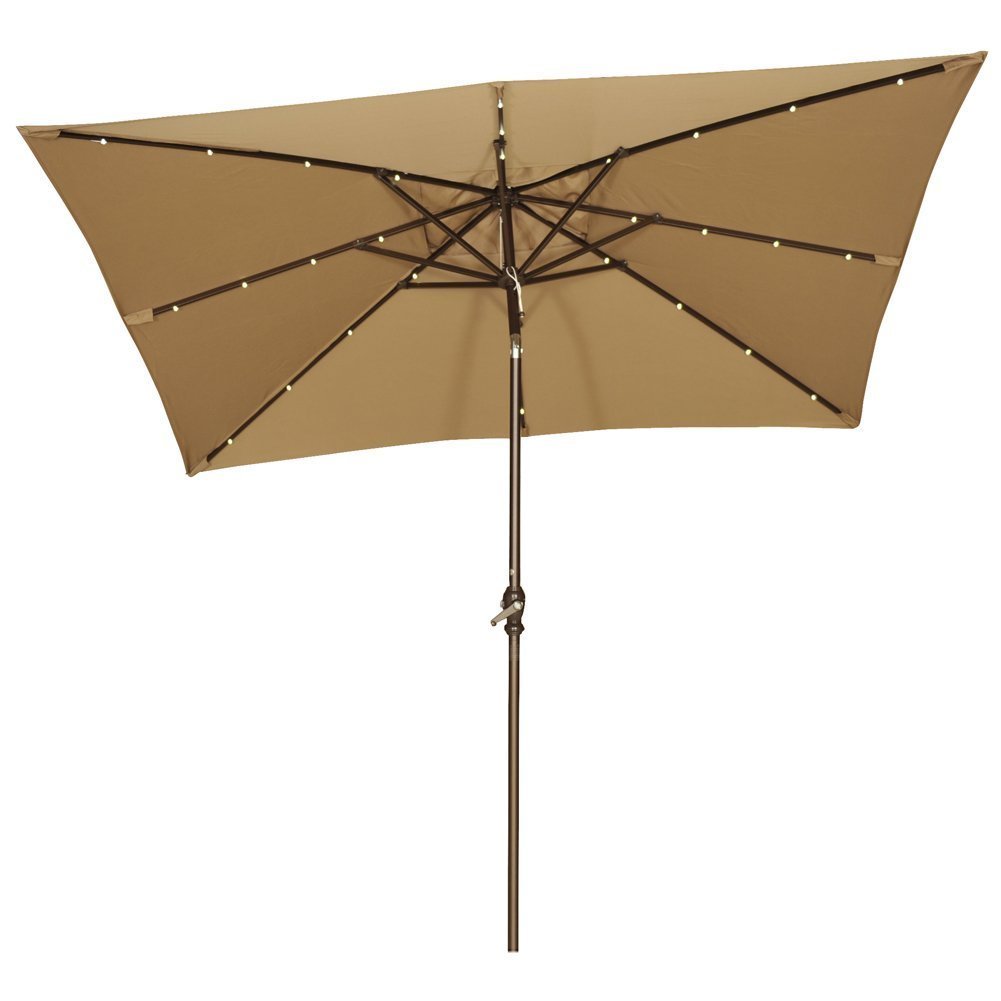 Abba Patio 7 By 9 Ft Rectangular Patio Umbrella With 32 Solar Powered Led Lights With Push Button Tilt And Crank Brown Walmart Com Walmart Com