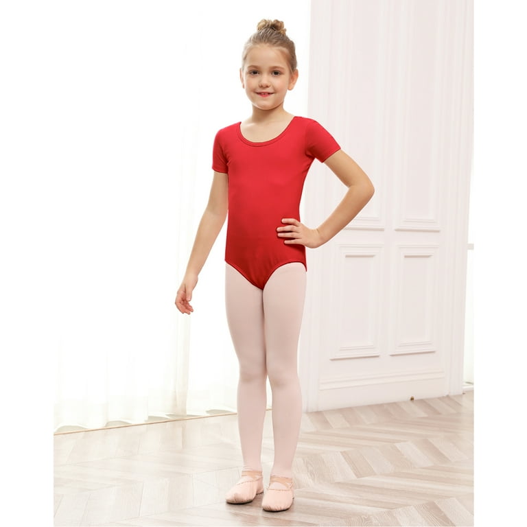STELLE Ballet Leotards Bow Back Short Sleeve leotard for Girls/Toddlers/Kids  Dancewear,Red,4T 