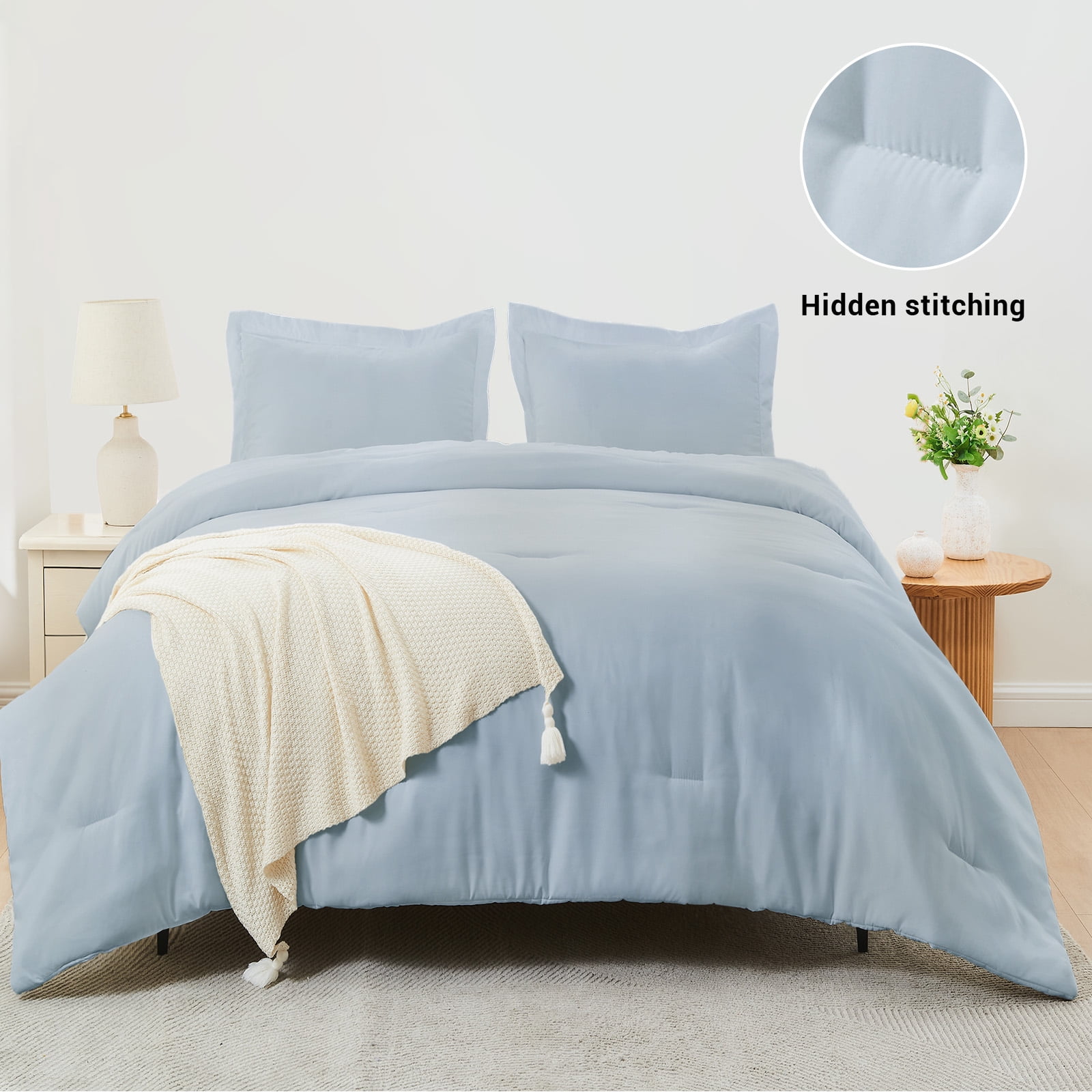 Hitime Ultra Soft Beige King Size Comforter Set 3 Pieces Gentle Down Alternative Bedding 1 Lightweight Comforter and 2 Pillowcases