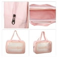 thumbnail image 3 of Ofertas Únicas 3 piezas de bolsa de maquillaje transparente portátil para mujeres para vacaciones, camping y viajes de cuero PU rosa, 3 of 4
