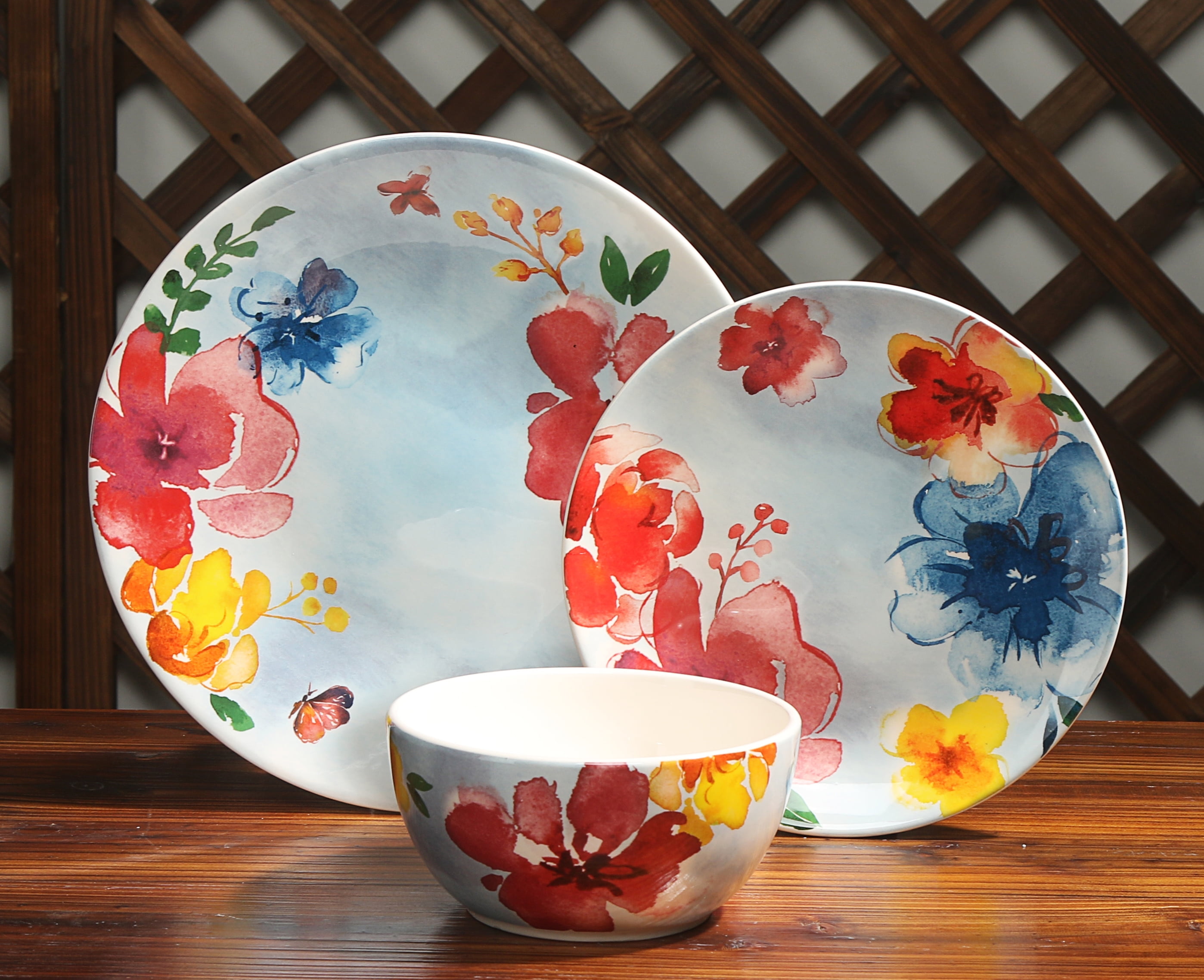 Mainstays Blue Floral Print Ceramic 12 Piece Dinnerware  