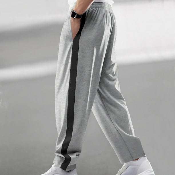 Pantalones largos de moda para hombre, deportivos, casuales, con botones anchos, holgados, de pierna recta, de algodón