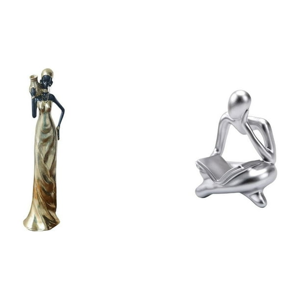 Figura de mujer africana,Estatua artesanal de una dama tribal africana,hecha a mano,para cafetería.,Figura femenina artesanal de resina africana,Figura de lector abstracto,Estatua de pensador