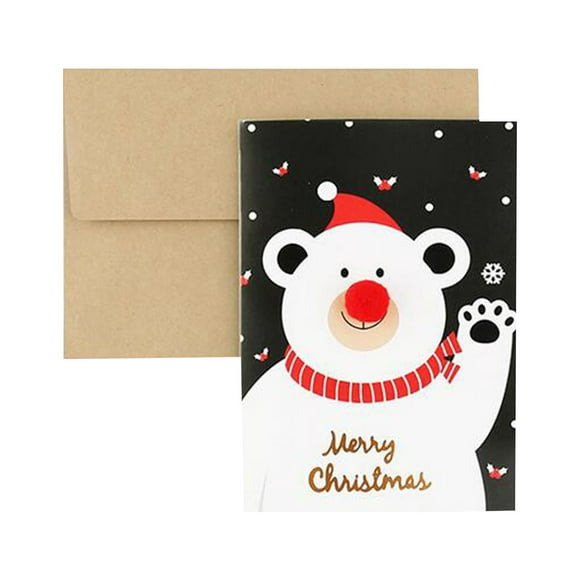 B Vintage Kraft Paper Cartes de Vœux de Noël Carte de Bénédiction avec Enveloppe Design Ours Polaire Intérieur Vierge pour Souhaits Festifs 1 Pce 5.91X4.33 Pouces 0.04 Livres