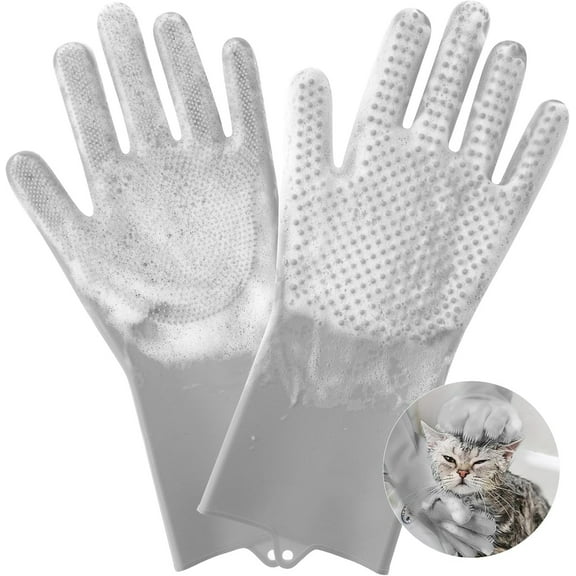 Magic Pet Grooming Gloves, Dog Cleaning Gloves, Pet Grooming Gloves, Dog Washing Gloves with High-Density Teeth, Heat Resistant Silicone Hair Remover, Bathing and Massaging for Dogs and Cat (Grey, L)