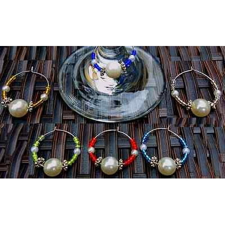 - Wine Glass Drink Charms Markers Crystal Pearl Decor Handmade Set of 6