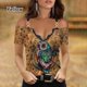 thumbnail image 1 of mujer moda v-cuello de encaje mariposa impreso spaghetti correa camisetas fuera del hombro manga corta blusa señoras casual algodón topspangjing, 1 of 4