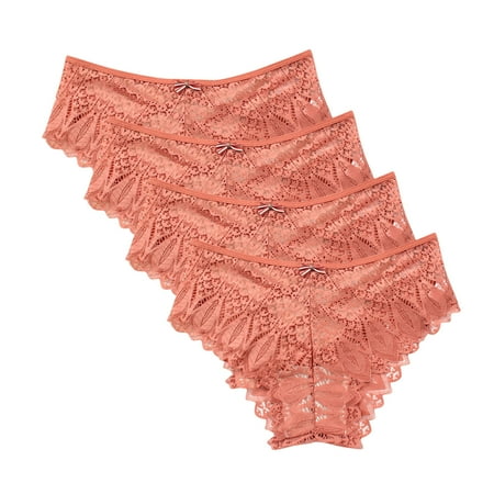 Underwear Women Bikini 4 Pack Lace Underwear for Women Thongs Panties Ladies Lace Bikini Lightweight Breathable Lace Thong Panties High Waist Hip Lift Panties Orange XL