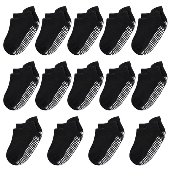IMIVIO Black Baby Toddler Grip Socks for 12-24 Months 2T-3T Boys Girls, 14 Pack