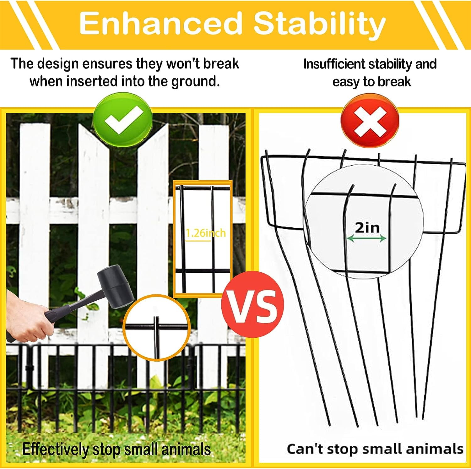 Animal Barrier Fence, 19 Pcs 12In(H) x 20.5Ft(L) Upgrade 1.26 in Gap Decorative Fences No Dig Fence for Rabbit and Dog, Rustproof Metal Wire Garden Fence Border for Garden Patio Landscaping