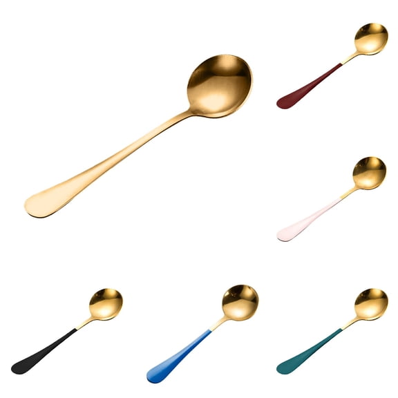 Round Soup Spoons Set of 6 - 6.3 Inch Stainless Steel Bouillon Spoons with Thick Handle, for Soup, Cereal, Dessert, Coffee & Tea, Modern Tableware