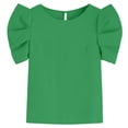 thumbnail image 4 of LIZUOJUN Womens Tops Puff Sleeve Crew Neck Top Work Blouses Dressy Casual Trendy Shirts Slim Fit Blouse Elegant Short Sleeve T-Shirt Green XL, 4 of 4