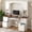 White, variant on Farmhouse Arched Computer Desk with Hutch, Mid-Century Walnut Home Office Workstation with Charging Station and Keyboard Tray, All-in-One Writing Desk with File Drawer for Study, Office, White