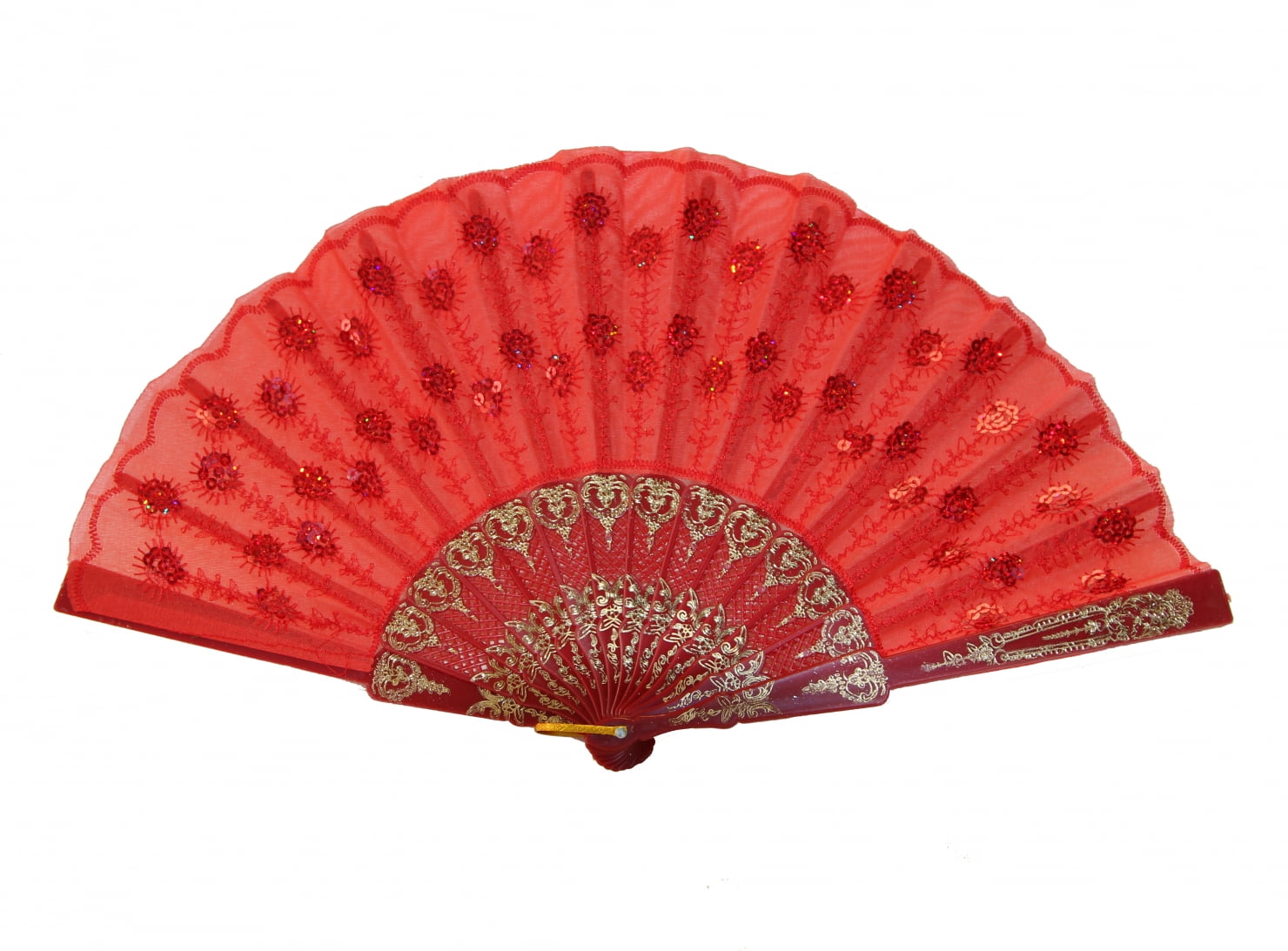 Colorful Peacock Pattern Sequin Fabric Hand Fan-red - Walmart.com