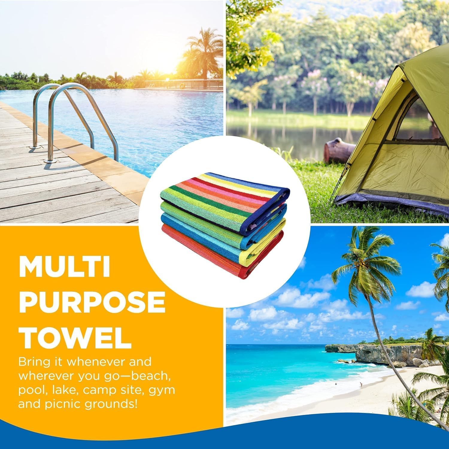 Kaufman -2 Pack Beautiful Royal Stripe Beach Towel- Pool Towel 100% Cotton 32 x 62 Assorted Color - image 4 of 7