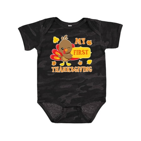 

Inktastic My First Thanksgiving with Turkey and Leaves Gift Baby Boy or Baby Girl Bodysuit
