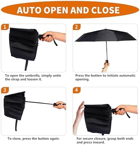 46 Inch Compact Umbrellas for Rain - Travel Small Umbrella - Automatic Folding Umbrella - Windproof Portable Umbrella, Double 10-rib (1 pack)black