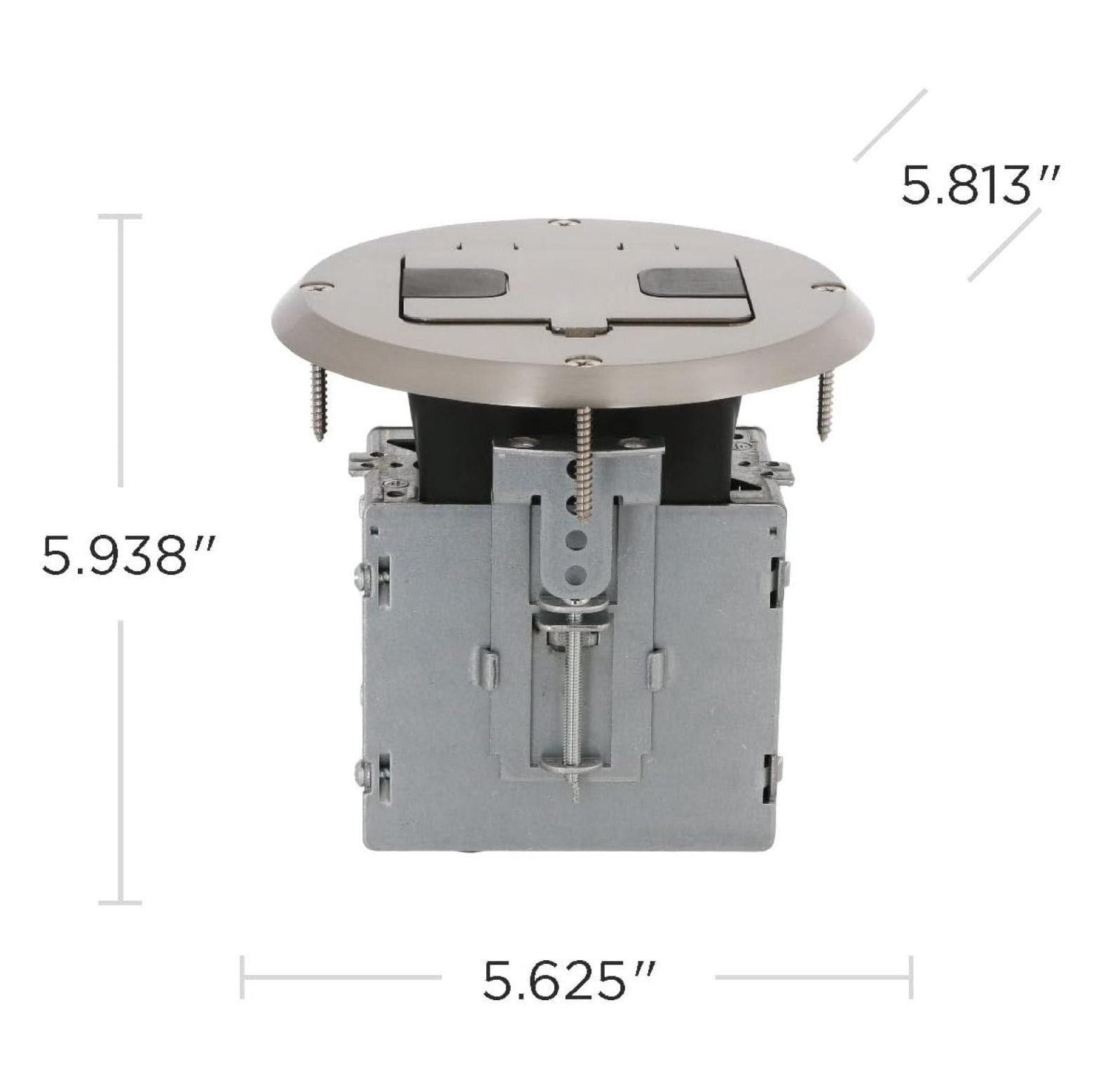 6239NI Floor Kit with Recessed Duplex 15A TR Device and Adjustable Steel Box, 1-Gang, Floor Box Kit Nickel
