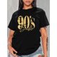 thumbnail image 1 of [Textura de punto] Camiseta gráfica juvenil de inspiración retro de los 90. Camiseta informal de algodón negra con diseño de reloj dorado y rayo. Lavable a máquina. Perfecta para primavera, verano y o, 1 of 7