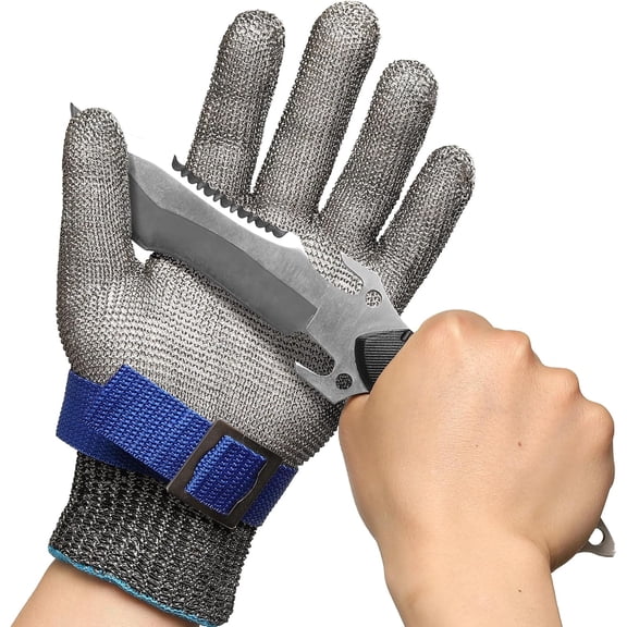 SlicePro Cut Resistant Glove , Stainless Steel Mesh Metal Glove, Food Grade for Kitchen Cooking, Butcher Meat Cutting, Oyster Shucking, Mandoline, Fishing, Non-PFAS